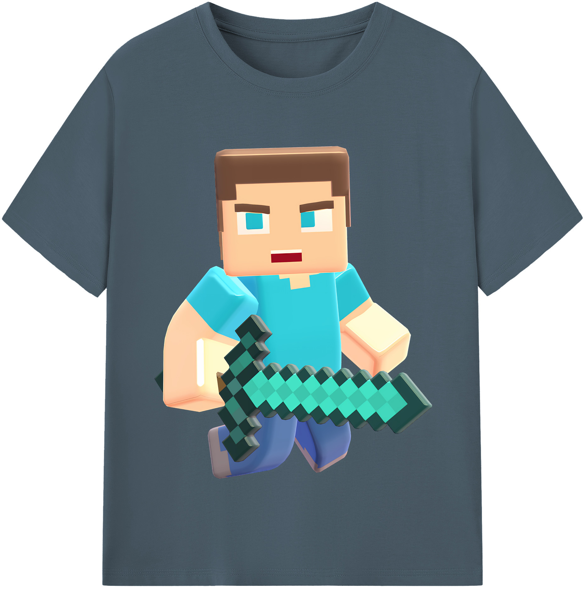 （画像用） マインクラフト ブロックの世界 Minecraft MC Block world 綿100％半袖Tシャツ（フロントプリント）